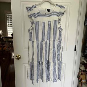 JCrew  Ruffle Linen blend Striped Mini Dress